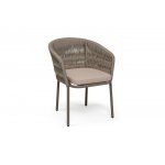 "Бордо" стул плетеный из роупа (колос), каркас алюминий серый (RAL7022) муар, роуп серый 15мм, ткань темно-серая 027