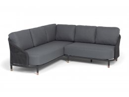 "Верона" диван модульный плетеный из роупа, каркас алюминий темно-серый (RAL7024) муар, роуп темно-серый круглый, ткань темно-серая 027