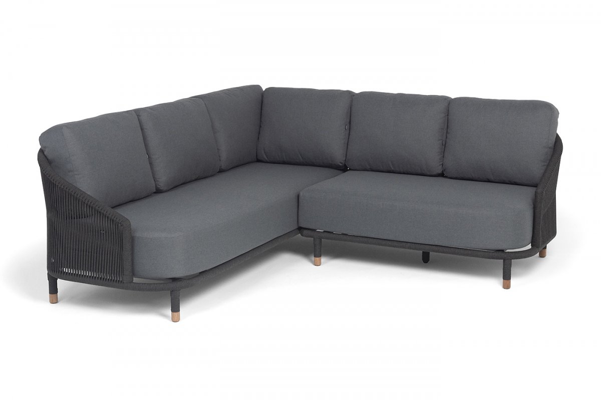 "Верона" диван модульный плетеный из роупа, каркас алюминий темно-серый (RAL7024) муар, роуп темно-серый круглый, ткань темно-серая 027 "Верона" диван модульный плетеный из роупа, каркас алюминий темно-серый (RAL7024) муар, роуп темно-серый круглый, ткань темно-серая 027