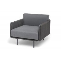 "Джелло" кресло плетеное из роупа, каркас алюминий темно-серый (RAL7024) муар, роуп темно-серый круглый, ткань темно-серая 027