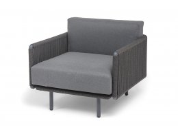 "Джелло" кресло плетеное из роупа, каркас алюминий темно-серый (RAL7024) муар, роуп темно-серый круглый, ткань темно-серая 027 "Джелло" кресло плетеное из роупа, каркас алюминий темно-серый (RAL7024) муар, роуп темно-серый круглый, ткань темно-серая 027