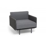 "Джелло" кресло плетеное из роупа, каркас алюминий темно-серый (RAL7024) муар, роуп темно-серый круглый, ткань темно-серая 027