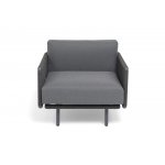 "Джелло" кресло плетеное из роупа, каркас алюминий темно-серый (RAL7024) муар, роуп темно-серый круглый, ткань темно-серая 027