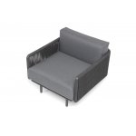 "Джелло" кресло плетеное из роупа, каркас алюминий темно-серый (RAL7024) муар, роуп темно-серый круглый, ткань темно-серая 027