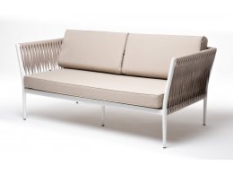 "Касабланка" диван 2-местный плетеный из роупа, каркас алюминий белый муар, роуп бежевый 20мм, ткань бежевая 15052