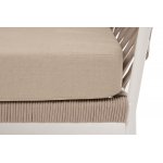 "Диего" диван 2-местный плетеный из роупа, каркас алюминий белый муар, роуп бежевый круглый, ткань бежевая 052