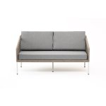 "Канны" диван 2-местный плетеный из роупа, каркас алюминий светло-серый (RAL7035) шагрень, роуп серый меланж круглый, ткань серая 017