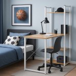 Стол письменный с полками Frame 100x45x110 см, светлое дерево, белый