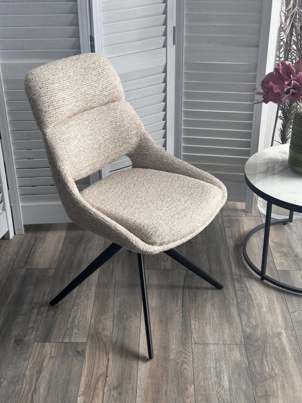 Стул АНДЕРС (ANDERS) 360 град, цвет БЕЖЕВЫЙ EYELASH -120 фактурный шенилл / ЧЕРНЫЙ каркас, ®DISAUR