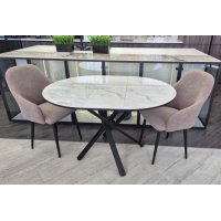 Стол СТЮАРТ D90 цвет БЕЛЫЙ МРАМОР С ПРОЖИЛКАМИ ЛАТТЕ, керамика / Черный каркас