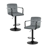 Набор 2 шт Стул барный DOBRIN KRUGER ARM BLACK, серый велюр (MJ9-75)