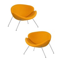 Набор 2 шт Кресло дизайнерское DOBRIN EMILY, желтая ткань AF13, хромированная сталь