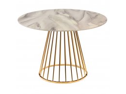 Стол Liverpool диам.100см, керамогранит белый мрамор с золотистыми ножками
