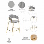 Комплект из 2-х стульев полубарных Turin серый с золотыми ножками