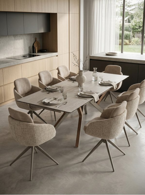 Стол КОСТА (COSTA) 180 ТРАВЕРТИН (MATTE SPANISH TRAVERTINE) керамика/ Латте / Орех натур, ®DISAUR