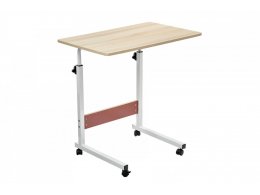 Стол многофункциональный на колесах, 60x40 см, «РОЛЛ», 2 ножки, регул.высота, мдф, металл, св. дерево, белый