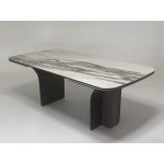 Стол INGERMAN 200 KARAKATA BROWN, керамика на стекле / Темно-серый металл+ шпон,  каркас, ®DISAUR