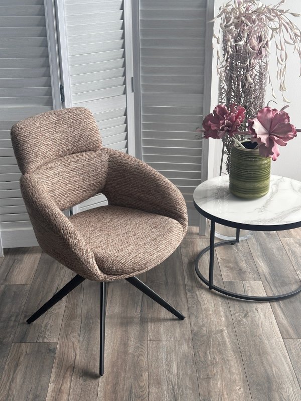 Стул АРНЭ (ARNE) 360 град, цвет КОРИЧНЕВЫЙ EYELASH -171, фактурный шенилл / ЧЕРНЫЙ каркас, ®DISAUR Стул АРНЭ (ARNE) 360 град, цвет КОРИЧНЕВЫЙ EYELASH -171, фактурный шенилл / ЧЕРНЫЙ каркас, ®DISAUR