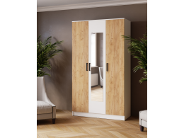 Шкаф комбинированный Ларс (1,2) с зеркалом белый/дуб крафт золотой