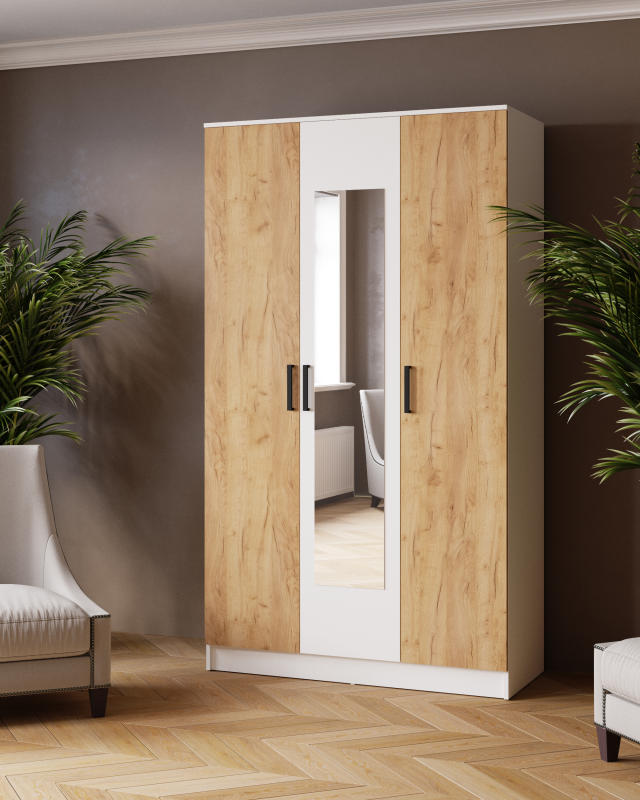 Шкаф комбинированный Ларс (1,2) с зеркалом белый/дуб крафт золотой