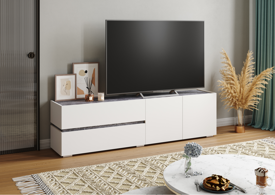 Тумба ТВ "Аркон" белый / бетон темный