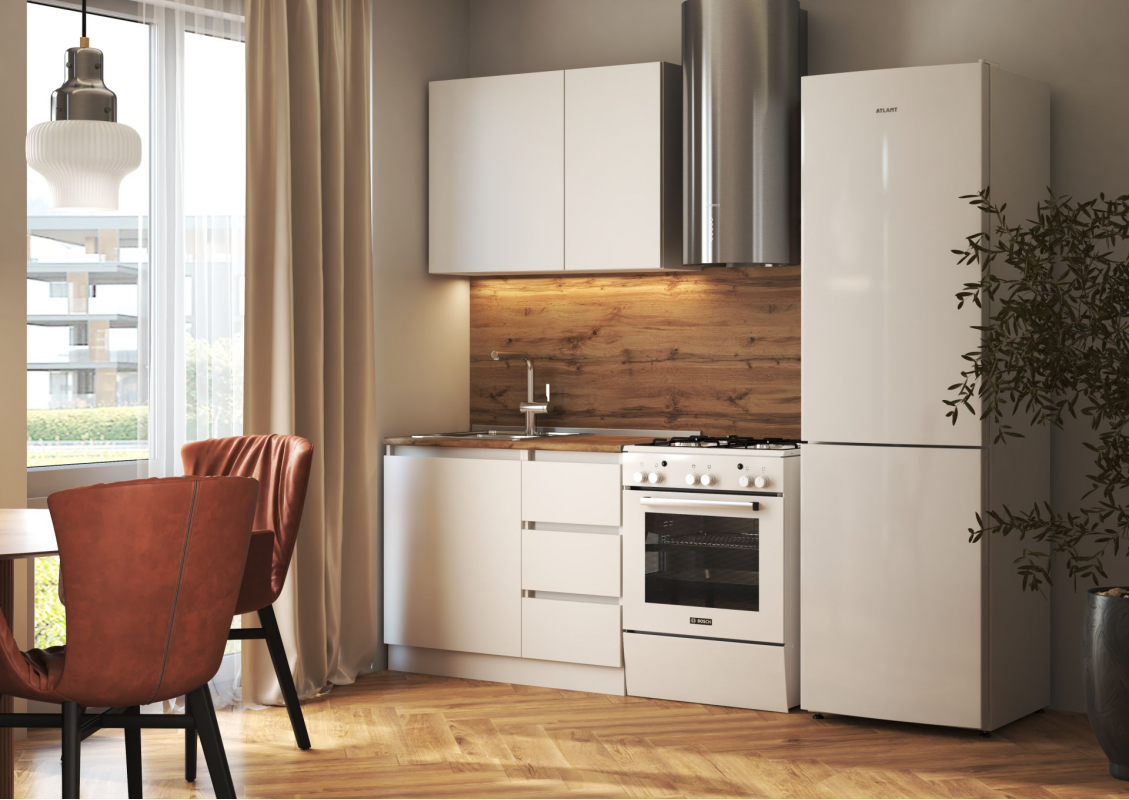 Кухонный гарнитур "Мальм" 1.0 (Белый, столешница Дуб Вотан