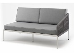 "Канны" левый модуль плетеный из роупа, каркас алюминий белый муар, роуп светло-серый круглый, ткань светло-серая