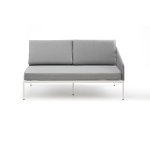 "Канны" левый модуль плетеный из роупа, каркас алюминий белый муар, роуп светло-серый круглый, ткань светло-серая