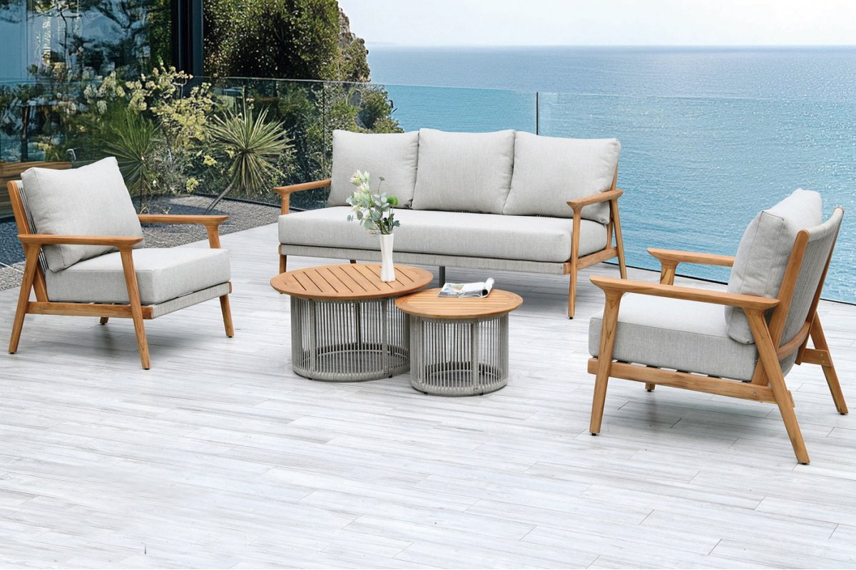 "Копенгаген" лаунж-зона 5-местная плетеная из роупа, каркас тик, цвет бежевый "Копенгаген" лаунж-зона 5-местная плетеная из роупа, каркас тик, цвет бежевый