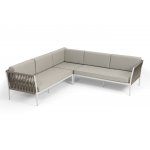 "Касабланка" диван модульный плетеный из роупа, каркас алюминий, роуп серо-коричневый 23мм, ткань бежевая 15052