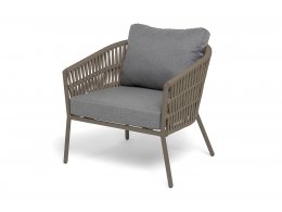 "Комо" кресло плетеное из роупа, каркас алюминий бежево-серый (RAL7006) муар, роуп серо-коричневый 23мм, ткань темно-серая 027 "Комо" кресло плетеное из роупа, каркас алюминий бежево-серый (RAL7006) муар, роуп серо-коричневый 23мм, ткань темно-серая 027