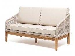 "Канны" диван 2-местный плетеный из роупа, основание дуб, роуп бежевый круглый, ткань бежевая 15052