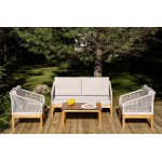 "Канны" диван 2-местный плетеный из роупа, основание дуб, роуп бежевый круглый, ткань бежевая 15052