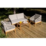 "Канны" диван 2-местный плетеный из роупа, основание дуб, роуп бежевый круглый, ткань бежевая 15052