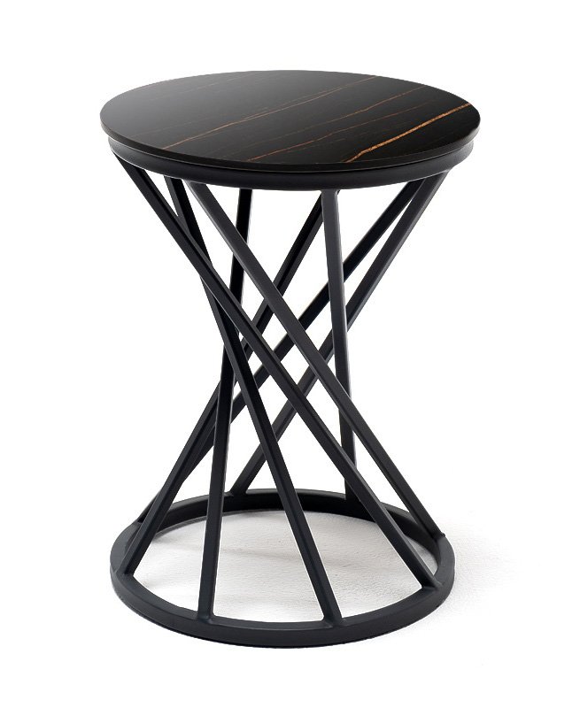 "Сантьяго" журнальный стол из HPL круглый Ø40 H55, каркас из стали темно-серый (RAL 7024), цвет столешницы "черный мрамор"