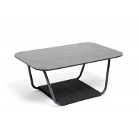 "Гранада" журнальный стол 90х60см из HPL, цвет "серый гранит", каркас темно-серый (RAL7024) муар, роуп темно-серый круглый