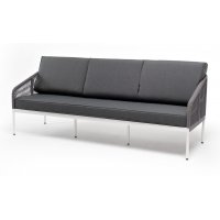 "Канны" диван 3-местный плетеный из роупа, каркас алюминий белый муар, роуп светло-серый круглый, ткань темно-серая 027 "Канны" диван 3-местный плетеный из роупа, каркас алюминий белый муар, роуп светло-серый круглый, ткань темно-серая 027