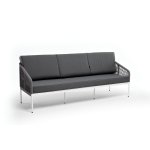 "Канны" диван 3-местный плетеный из роупа, каркас алюминий белый муар, роуп светло-серый круглый, ткань темно-серая 027 "Канны" диван 3-местный плетеный из роупа, каркас алюминий белый муар, роуп светло-серый круглый, ткань темно-серая 027