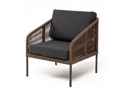 "Канны" кресло плетеное из роупа (узелки), каркас алюминий темно-серый (RAL7024) муар, роуп темно-серый круглый, ткань темно-серая 027