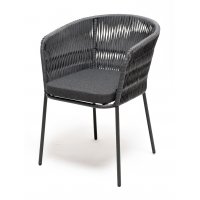 "Бордо" стул плетеный из роупа (колос), каркас алюминий темно-серый (RAL7024) муар, роуп серый 15мм, ткань темно-серая 027