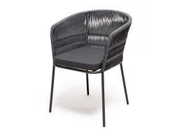 "Бордо" стул плетеный из роупа (колос), каркас алюминий темно-серый (RAL7024) муар, роуп серый 15мм, ткань темно-серая 027