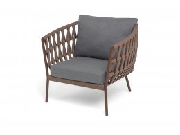 "Диего" кресло плетеное из роупа, каркас алюминий коричневый (RAL8016) муар, роуп коричневый круглый, ткань темно-серая 027 "Диего" кресло плетеное из роупа, каркас алюминий коричневый (RAL8016) муар, роуп коричневый круглый, ткань темно-серая 027