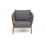 "Диего" кресло плетеное из роупа, каркас алюминий коричневый (RAL8016) муар, роуп коричневый круглый, ткань темно-серая 027