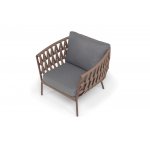 "Диего" кресло плетеное из роупа, каркас алюминий коричневый (RAL8016) муар, роуп коричневый круглый, ткань темно-серая 027