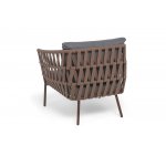 "Диего" кресло плетеное из роупа, каркас алюминий коричневый (RAL8016) муар, роуп коричневый круглый, ткань темно-серая 027