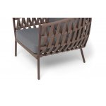 "Диего" кресло плетеное из роупа, каркас алюминий коричневый (RAL8016) муар, роуп коричневый круглый, ткань темно-серая 027