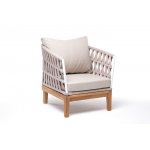 "Диего" кресло плетеное из роупа, основание дуб, каркас алюминий светло-серый (RAL7035) шагрень, роуп бежевый круглый, ткань бежевая 15052