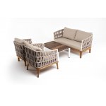 "Диего" лаунж-зона 4-местная плетеная из роупа со столиком "Канны" цвета "дуб", основание дуб, роуп бежевый