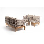 "Диего" лаунж-зона 4-местная плетеная из роупа со столиком "Канны" цвета "дуб", основание дуб, роуп бежевый