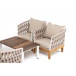 "Диего" лаунж-зона 4-местная плетеная из роупа со столиком "Канны" цвета "дуб", основание дуб, роуп бежевый
